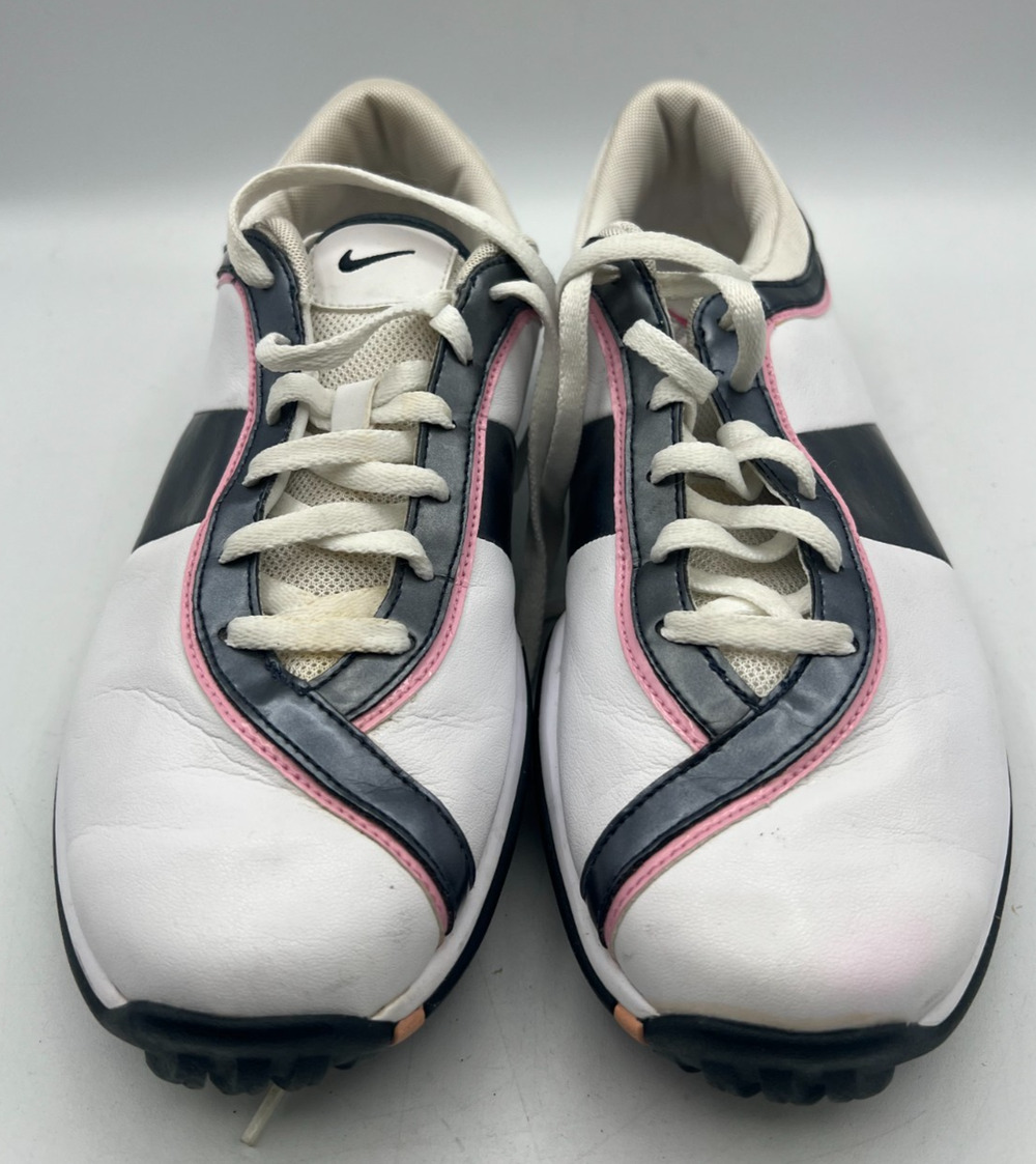 Nike Womens Golf Shoes Size 8.5 White Black Pink Spiked Leather 335940-101